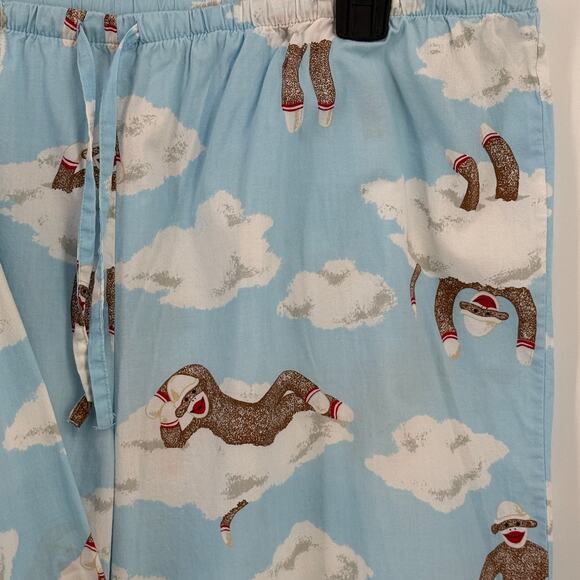 Nick & Nora Ruffle Sock Monkey Pajamas Set Women's Sz XL Blue Clouds 100% Cotton - Picture 10 of 12